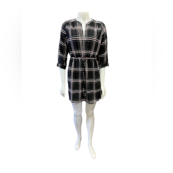 Loft Dress EUC Mini Plaid Black/White/Red 3/4 Sleeve Size Small - Picture 1 of 8